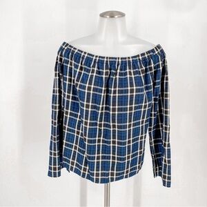 Anthropologie Cloth & Stone Plaid Off Shoulder Top